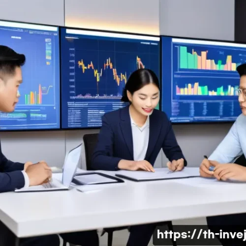 대체투자 포트폴리오 투자 성향 분석 - A detailed professional office scene showing a diverse group of Thai investors analyzing alternative...